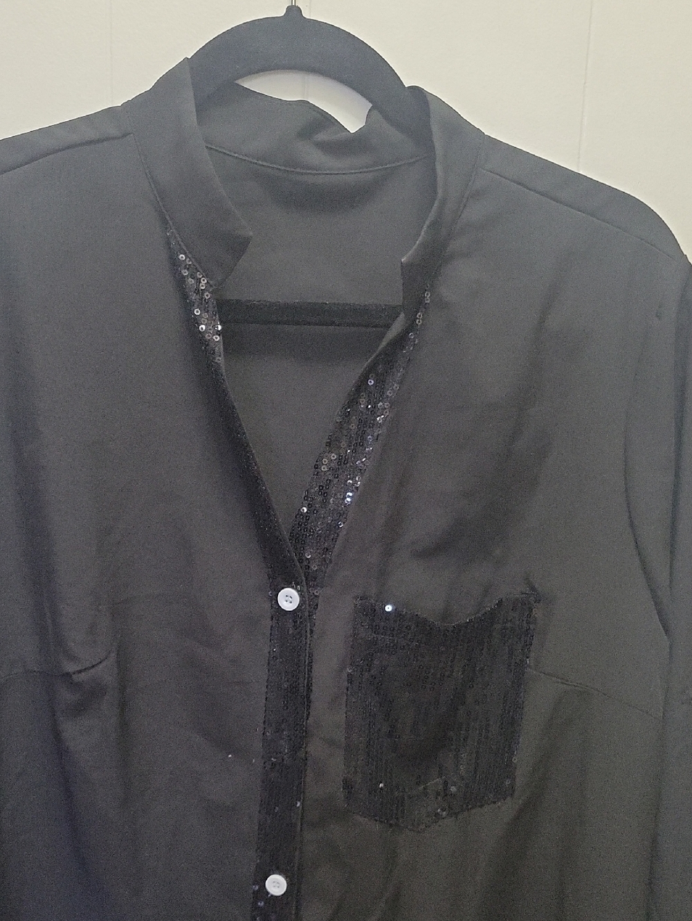 Black Sequin-Trim Womens Shirt